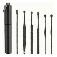 XIANRENGE Ear Wax Remover Ear Cleaner Tool Stainless Steel Ear Spoon with Metal Small Case Ear Care for Adults Pack of 6, Black!ZZ17