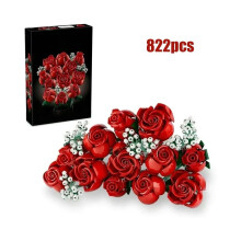 Bloques de construcción de ramo de rosas romántico, decoración creativa para el hogar, escritorio, plantas,