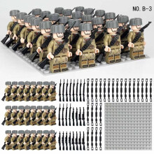 (Style C) 24pcs British German Soviet Army Square Army Military Building Block Set with Small Particle Assembly for Bottom Plate Toys