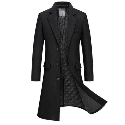 (2XL,Black)Cloudstyle Men's Classic Solid Color Long Woolen Coat
