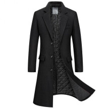 (S,Black)Cloudstyle Men's Classic Solid Color Long Woolen Coat