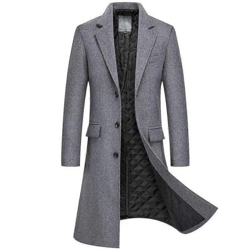 (2XL,Gray)Cloudstyle Men's Classic Solid Color Long Woolen Coat