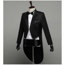 (L,BLACK)Men Tailcoat Tuxedo Suit Trousers Set, Men's Tuxedo Trousers Suit With Bow TieZZ18
