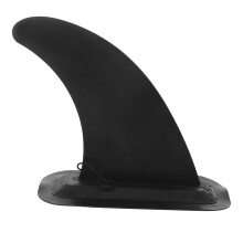 Single plastic surfboard fin durable for inflatable surfboards improves tracking for kayak adventures and steering maneuvers.