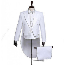 (L,WHITE)Men Tailcoat Tuxedo Suit Trousers Set, Men's Tuxedo Trousers Suit With Bow TieZZ18