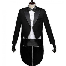 (XL,BLACK)Men Tailcoat Tuxedo Suit Trousers Set, Men's Tuxedo Trousers Suit With Bow TieZZ18