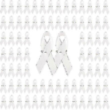 (white)200pcs Ribbon With Safety Pins, Cancer Awareness Pins Ribbon Brooch For Party Event Supplies Clothing Decoration New Arrival