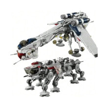 (No Original Box) Republic Dropship mit AT-OT Walker Bausteinen, kompatibel mit Set 10195, Transportschiff-Spielzeug für