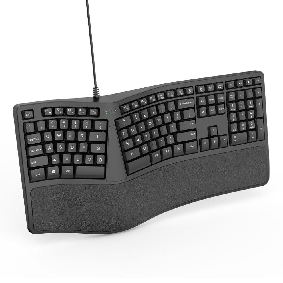 Ergonomic Split Keyboard With Cushioned Wrist Rest Usb Wired For Comfortable Office Typing 9412369408457
