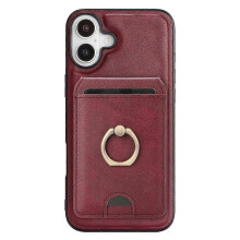 (Red)Compatible For iPhone 17 Case Detachable Card Bag Compatible with MagSafe PU Leather Coated TPU Cover with Ring Kickstand