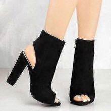 (35,Black)Faux Suede Leather Ankle Boots For Women Casual Peep Toe Peep Toe High Zipper Heels Fashion Square Rubber Black Shoes