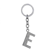 Simple Stylish Letter Key Chain Metal Rhinestones Key Ring Alphabet Keychain Bag Pendant Charm Birthday Gift (Letter E)