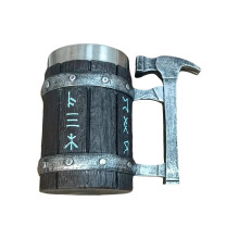 Stainless Steel Lined Wooden Beer Mug Large Capacity-hammer