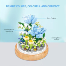 Blumen-Bausteinset – Blauer Rosenstrauß für Erwachsene, Dekorative Pflanzen und Blumen mit Schutzhülle,