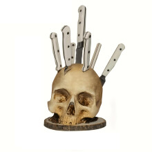 Skull Knife Holder, Kitchen Knife Storage, Gothic Style, Brown, Resin