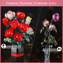 Blumenstrauß-Bauset, 841 Teile – 11 Rosen-Deko-Sets für Büro und Zuhause mit Vase, Geschenkidee für