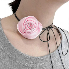 (Pink) Fashion Rose Flower Choker Necklace Neckband Clavicle Chain Necklace Jewelry