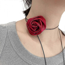 (Wine red) Fashion Rose Flower Choker Necklace Neckband Clavicle Chain Necklace Jewelry