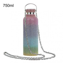 (750ML, Rainbow) 350ml/500ml/750ml Insulated Bottle Rhinestone Inlaid Thermal Insulation Stainless Steel Kids Insulated Water Cup For Travel