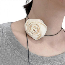 (Beige) Fashion Rose Flower Choker Necklace Neckband Clavicle Chain Necklace Jewelry
