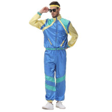 (M, Blue) Adult 70s 80s Shell Suit Fancy Dress Costume, 80s Tracksuit acket and Trousers Set