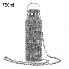 (750ML, Leopard Golden) 350ml/500ml/750ml Insulated Bottle Rhinestone Inlaid Thermal Insulation Stainless Steel Kids Insulated Water Cup For Travel