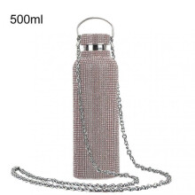 (500ML, Rose Gold) 350ml/500ml/750ml Insulated Bottle Rhinestone Inlaid Thermal Insulation Stainless Steel Kids Insulated Water Cup For Travel