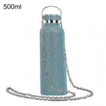 (500ML, Blue) 350ml/500ml/750ml Insulated Bottle Rhinestone Inlaid Thermal Insulation Stainless Steel Kids Insulated Water Cup For Travel