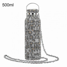 (500ML, Leopard Golden) 350ml/500ml/750ml Insulated Bottle Rhinestone Inlaid Thermal Insulation Stainless Steel Kids Insulated Water Cup For Travel