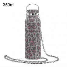 (350ml, Leopard Pink) 350ml/500ml/750ml Insulated Bottle Rhinestone Inlaid Thermal Insulation Stainless Steel Kids Insulated Water Cup For Travel