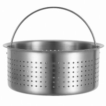 Cesto vaporizador multifuncional em aço inoxidável com alça para arroz, legumes, bolinhos e frutos do mar (16,2 cm)