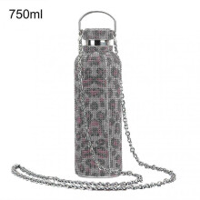 (750ML, Leopard Pink) 350ml/500ml/750ml Insulated Bottle Rhinestone Inlaid Thermal Insulation Stainless Steel Kids Insulated Water Cup For Travel