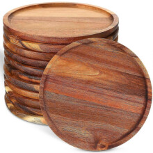 Runde Holzuntersetzer (20 cm Durchmesser) für Geschirr, ideal für Mahlzeiten, Snacks und Desserts, leicht zu reinigen, 12er-Set