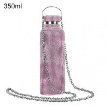 (350ml, Pink) 350ml/500ml/750ml Insulated Bottle Rhinestone Inlaid Thermal Insulation Stainless Steel Kids Insulated Water Cup For Travel