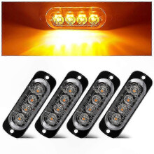 4er-Pack schlanke 4-LED-Blitzleuchten in Gelb für Autos, LKWs und Fahrzeuge 12-24V
