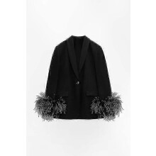 Blazer de manga larga con abertura frontal para mujer - Chaqueta informal de trabajo de oficina