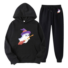Sportswear Women Hoodie Suit Prints Halloween 2Piece Hooded Sweatsuit Black