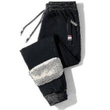 (XXXL  81to90KG, Rib Leg Black) Winter Warm Fleece Pants Men Lambswool Thick Casual Thermal Sweatpants Male Trousers Brand Fashion Men Joggers!ZZ39