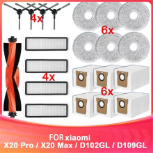 Ersatzteile für Saugroboter X20 Pro / X20 Max / D102GL / D109GL: Hauptbürste, Seitenbürste, HEPA-Filter, Wischpad, Staubbeutel