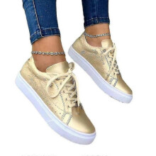 (Gold, 36) Womens Trainers Sneakers Lace Up Tennis Jogging Gym Comfy Casual Shoes