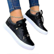(Black, 43) Womens Trainers Sneakers Lace Up Tennis Jogging Gym Comfy Casual Shoes