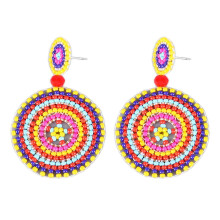 (As show, One size) 1 Pair Seed Bead Earrings Retro Ethnic Style Lightweight Handcraft Circle Colorfast Beaded Drop Earrings for Girls Women
