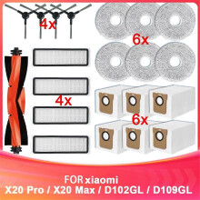 Ersatzteile für Saugroboter X20 Pro / X20 Max / D102GL / D109GL: Hauptbürste, Seitenbürste, HEPA-Filter, Wischpad, Staubbeutel