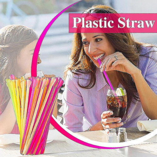 (300PCS) 100-1000pc Disposable Straws With Spoon Colored Plastic Smoothie Straws 2