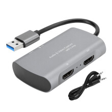Professionelt videooptagelseskort, sølvgrå ultratynd HDMI til USB 2.0-konverter, samtidig video- og lydoptagelse til streaming af gamingkonferencer,