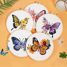 Embroidery Kit for Beginners Adults Includes Stamped Butterfly Pattern, Hoop, Color Threads,Tools,Easy to Follow Instruction