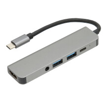 5-in-1-USB-Hub, tragbares Design, Gehäuse aus Aluminiumlegierung für erhöhte Langlebigkeit, unterstützt schnelle Wärmeableitung und breite