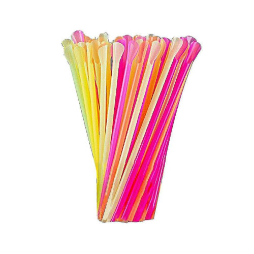 (100PCS) 100-1000pc Disposable Straws With Spoon Colored Plastic Smoothie Straws