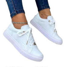 (White, 42) Womens Trainers Sneakers Lace Up Tennis Jogging Gym Comfy Casual Shoes