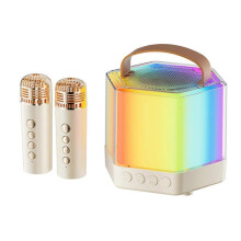 Tragbarer Bluetooth-Karaoke-Lautsprecher mit Bass, Lichtern und Mikrofon für Erwachsene und Kinder, weiß